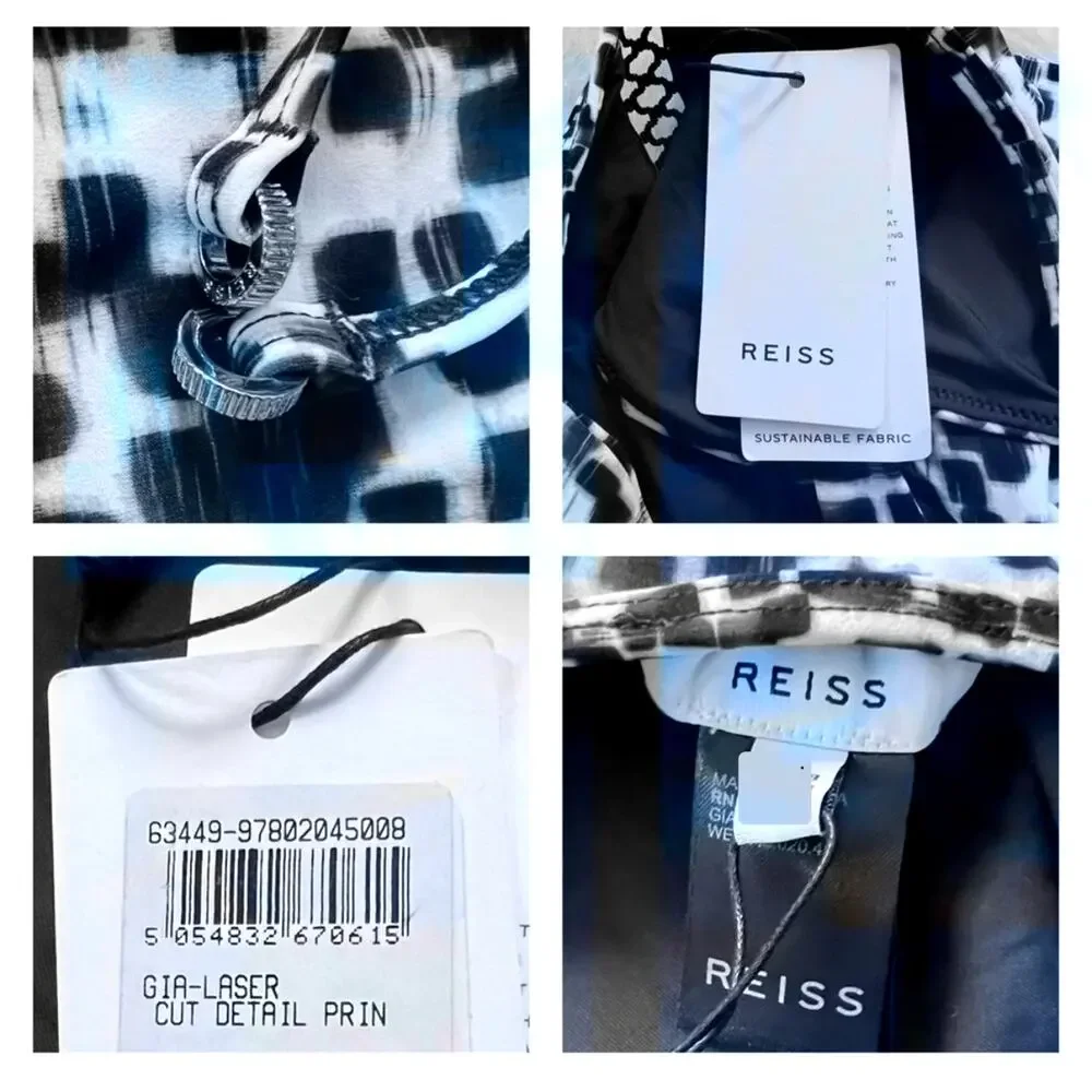 REISS Swimsuit Size 10 NEW Gia Halter Neck Lattice Trim Lasercut $170 Blue Print